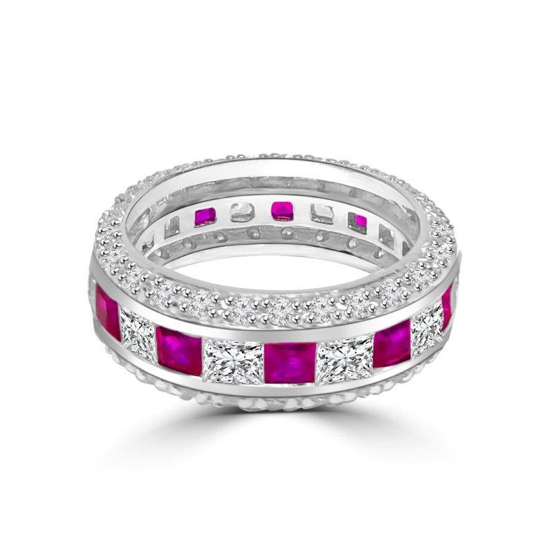 Square Cubic Zirconia Eternity Stackable Sterling Silver Ring