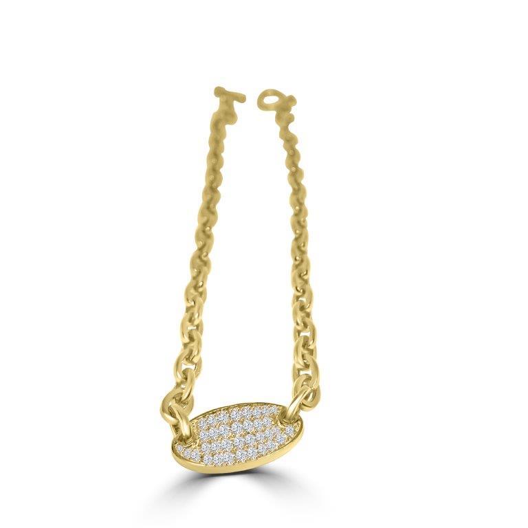 Cubic Zirconia Oval Pave Center Heavy Sterling Silver Designer Necklace