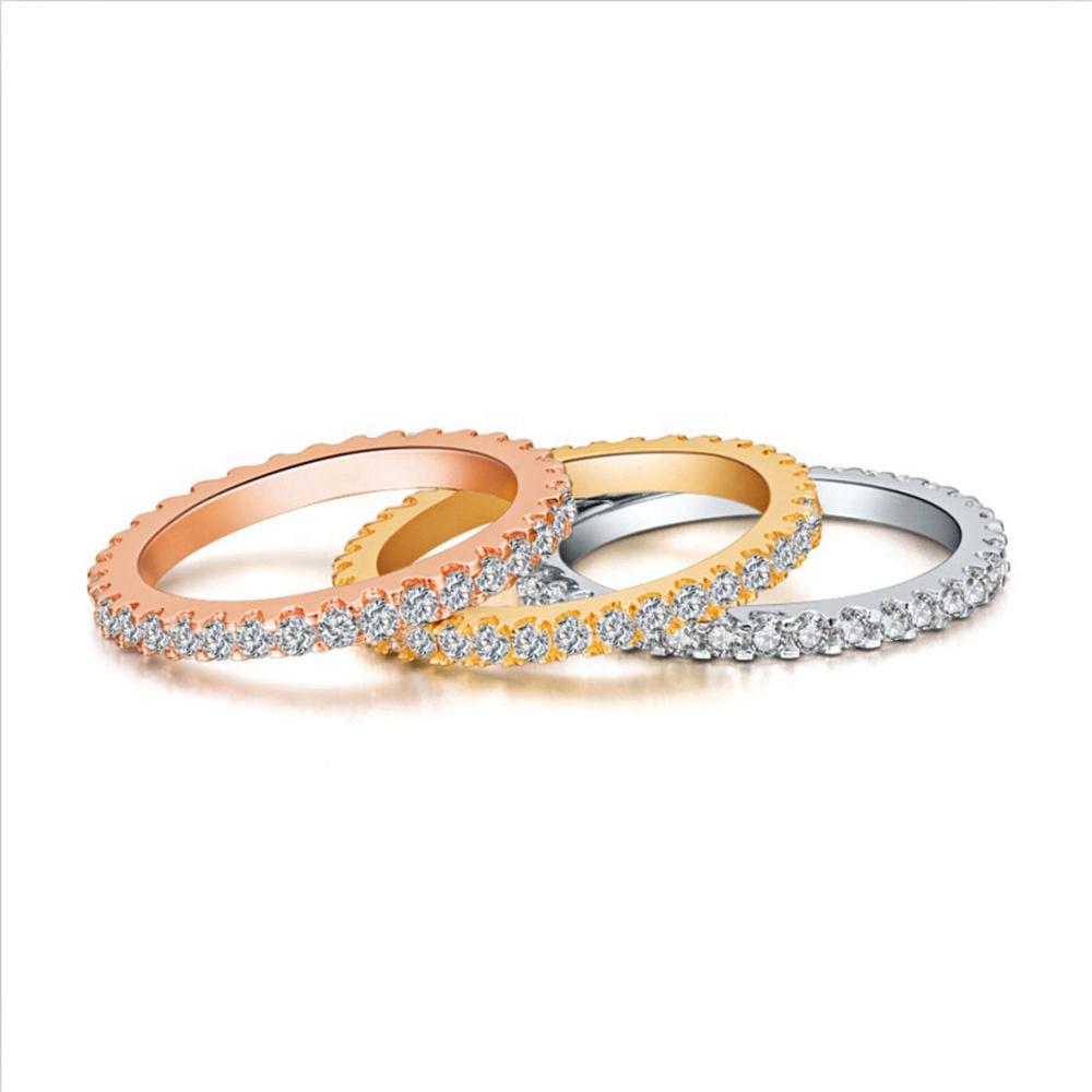 Dainty Sterling Silver Cubic Zirconia Eternity Band Stackable 3 Ring Set