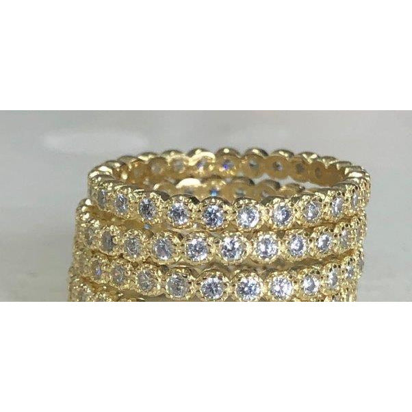 Sterling Silver Round Stackable 3 Piece Minimalist Eternity Band Ring Set