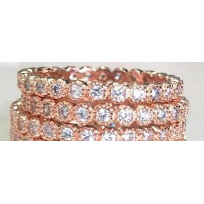 Sterling Silver Round Stackable 3 Piece Minimalist Eternity Band Ring Set