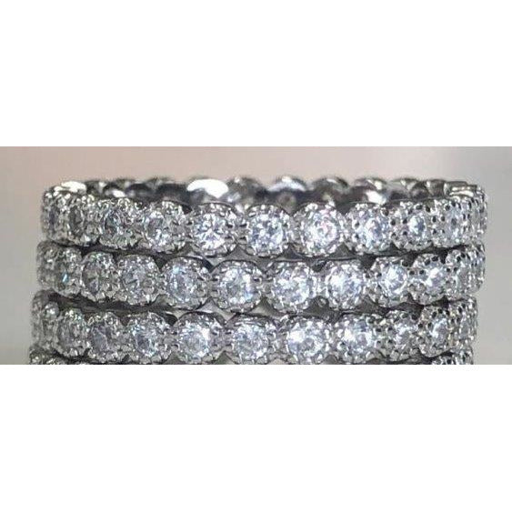 Sterling Silver Round Stackable 3 Piece Minimalist Eternity Band Ring Set