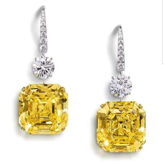 10CT Asscher Cut Cubic Zirconia Drop Earrings
