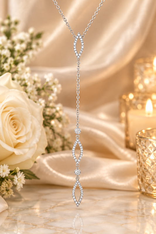 Carmela 0.6ct CZ Rhodium Classic Drop Lariat Necklace