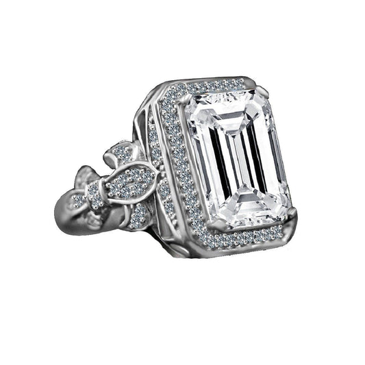 Exquisite 12CT Emerald Cubic Zirconia Vintage Style Sterling Silver Ring