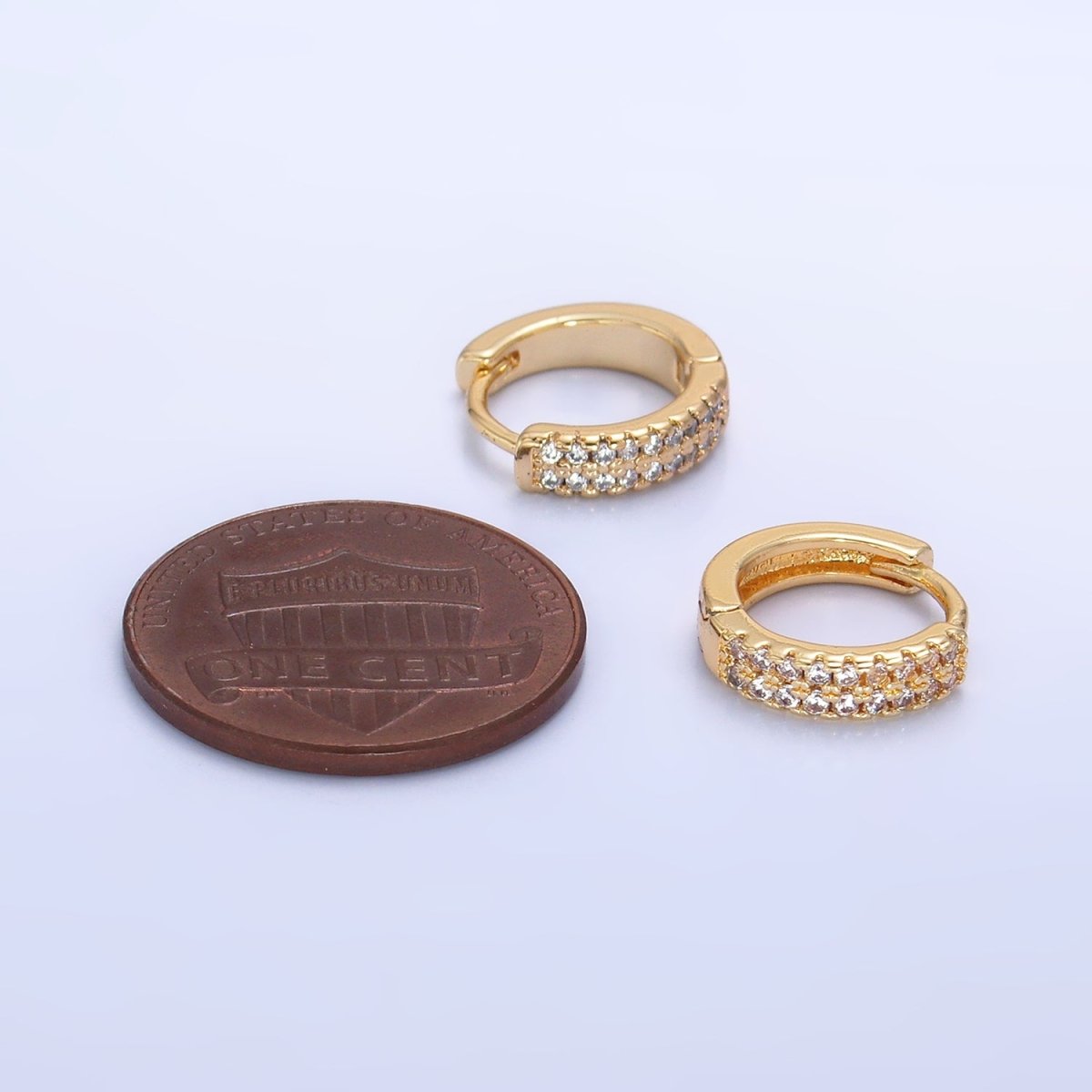 14K Gold Filled 12mm Double Lined Clear Micro Pave CZ Huggie Earrings