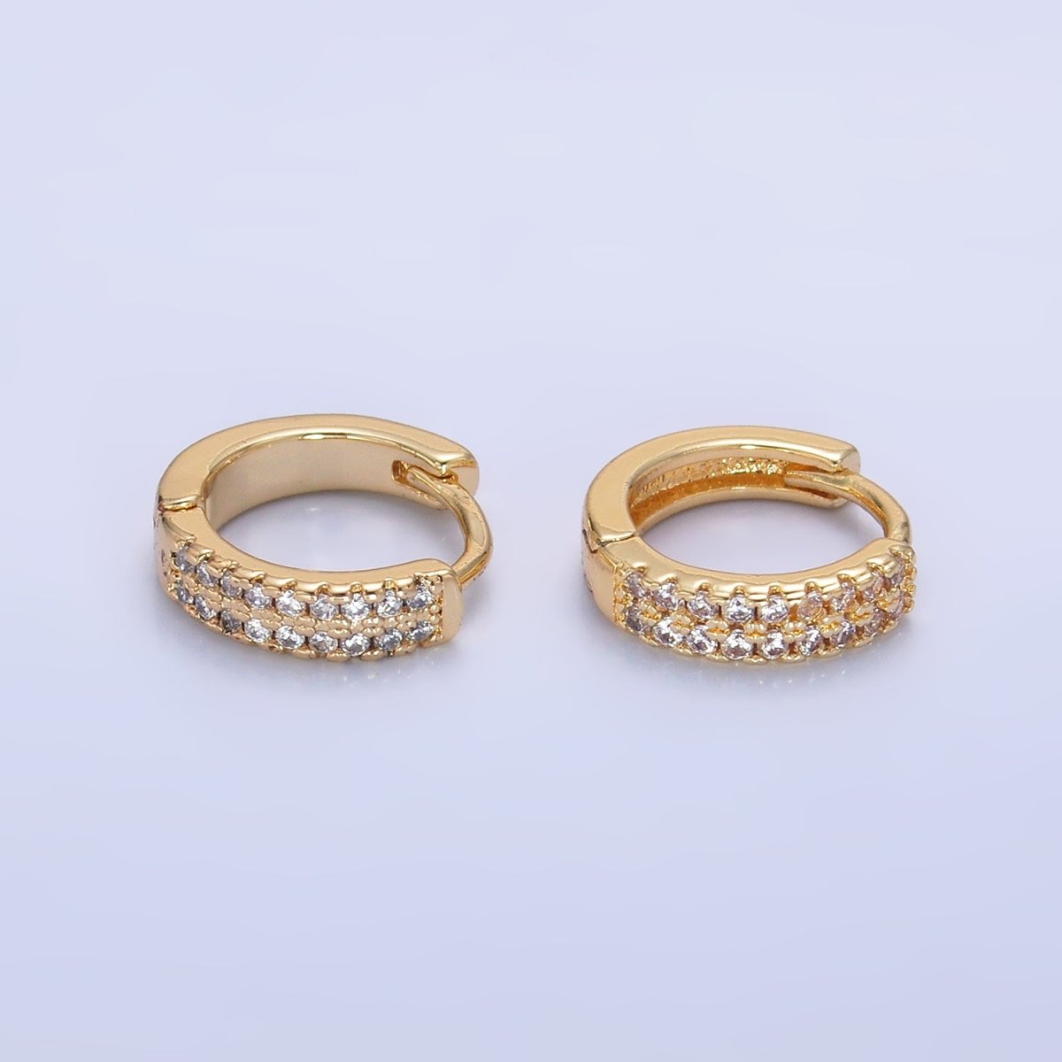 14K Gold Filled 12mm Double Lined Clear Micro Pave CZ Huggie Earrings