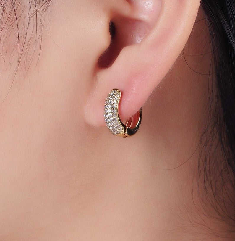 Simple Everyday Gold-Filled 14.5mm Micro Paved CZ Huggie Hoop Earrings