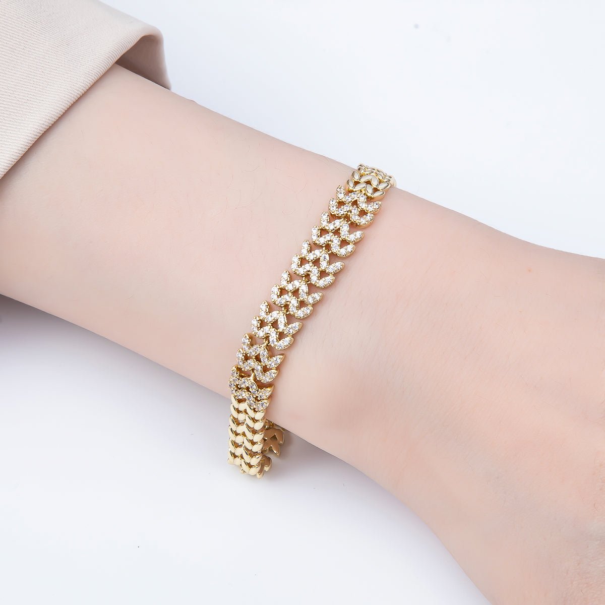 Gorgeous 14K Gold Filled 9mm Micro Paved CZ Geometric Heart Panther Chain 7 Inch Adjustable Bracelet