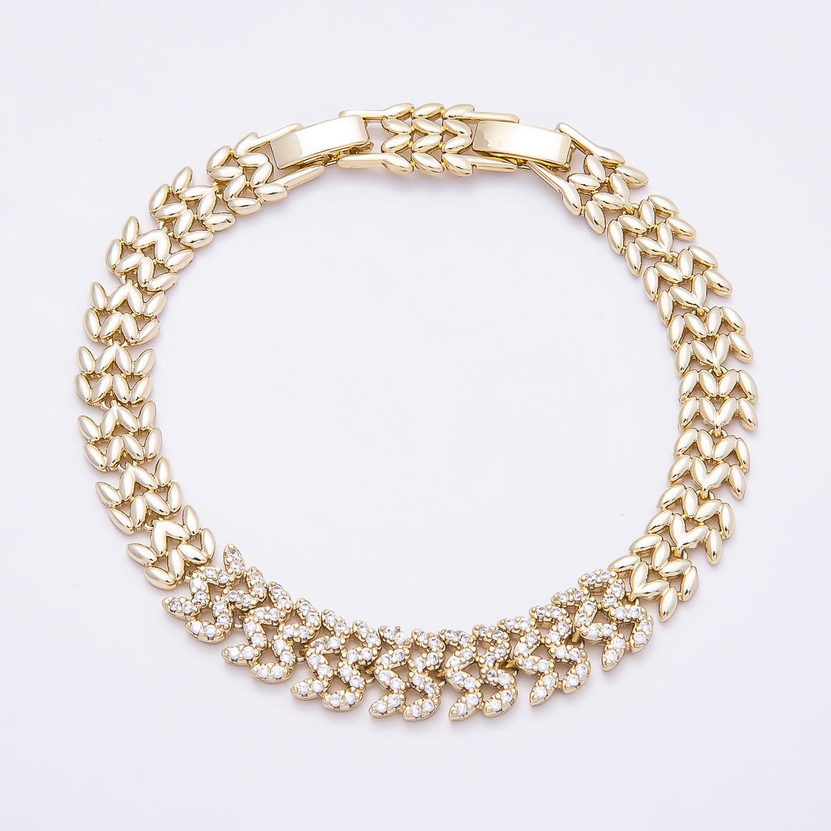 Gorgeous 14K Gold Filled 9mm Micro Paved CZ Geometric Heart Panther Chain 7 Inch Adjustable Bracelet