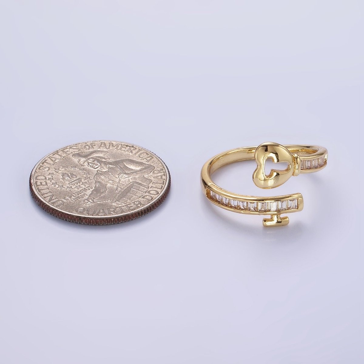 Sweet 14K Gold-Filled Baguette CZ Lined Heart Padlock Ring