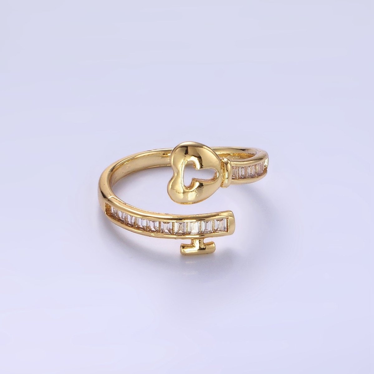 Sweet 14K Gold-Filled Baguette CZ Lined Heart Padlock Ring