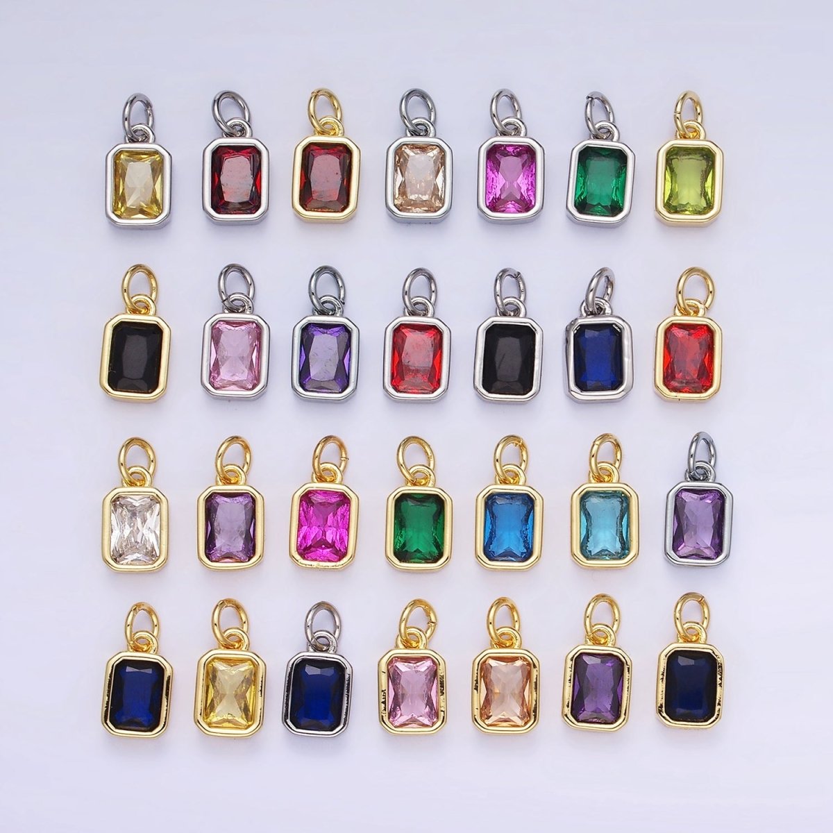 14K Gold Filled Birthstone CZ Baguette Bezel Charm in Gold & Silver