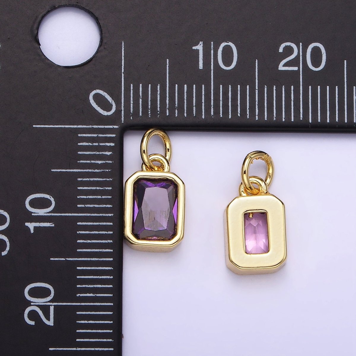 14K Gold Filled Birthstone CZ Baguette Bezel Charm in Gold & Silver