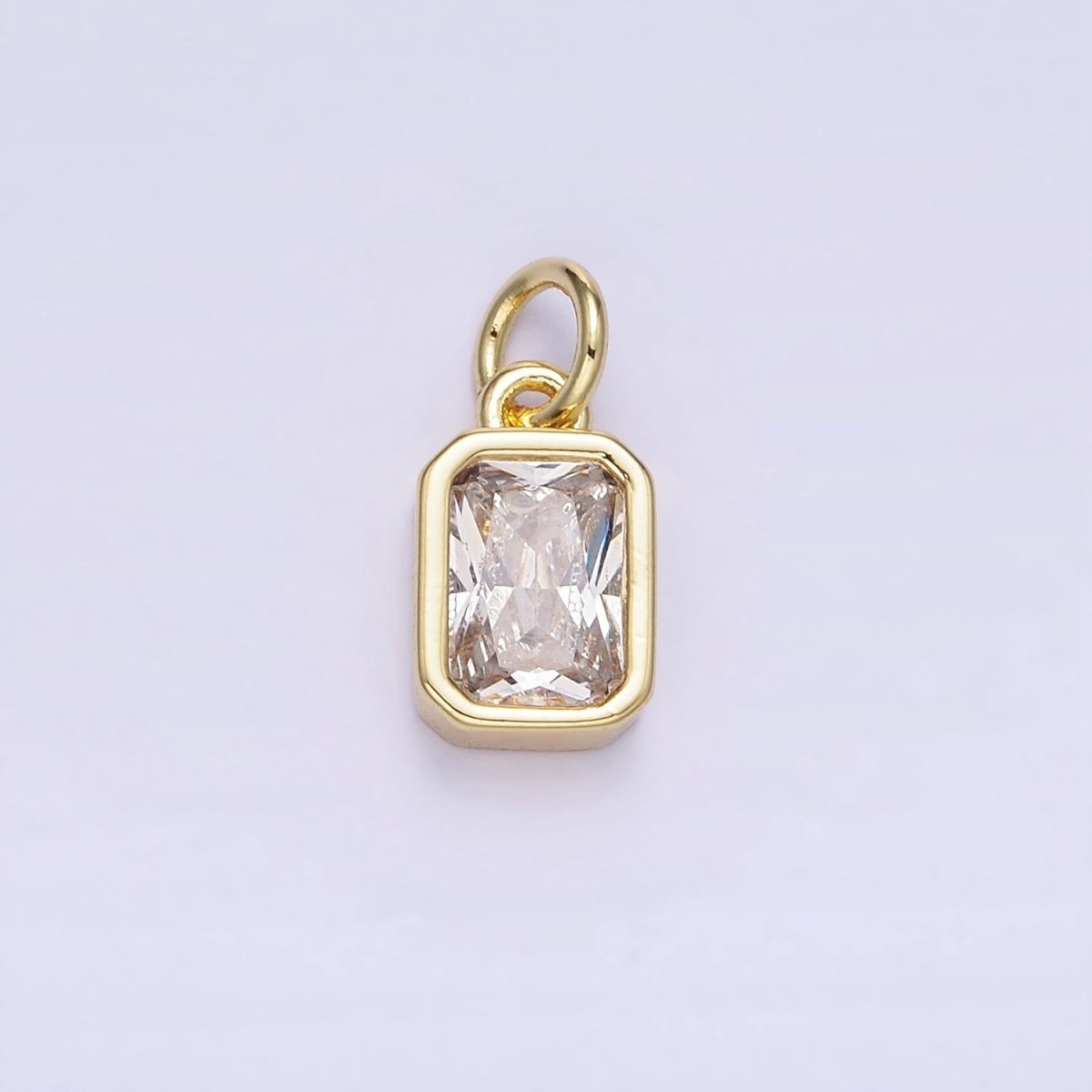 14K Gold Filled Birthstone CZ Baguette Bezel Charm in Gold & Silver