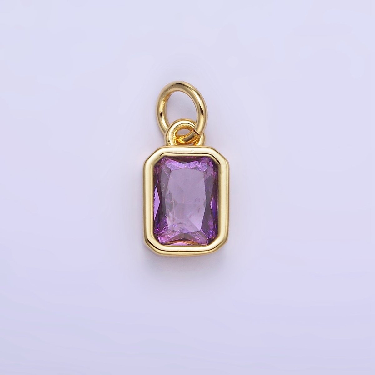 14K Gold Filled Birthstone CZ Baguette Bezel Charm in Gold & Silver