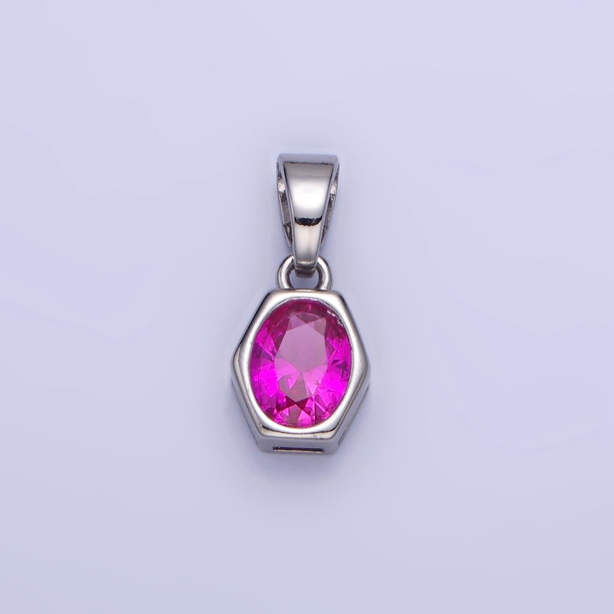 Gold Filled 9mm x 5.4mm Birthstone CZ Hexagonal Pendant in Gold or Silver