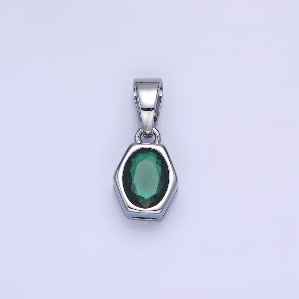 Gold Filled 9mm x 5.4mm Birthstone CZ Hexagonal Pendant in Gold or Silver