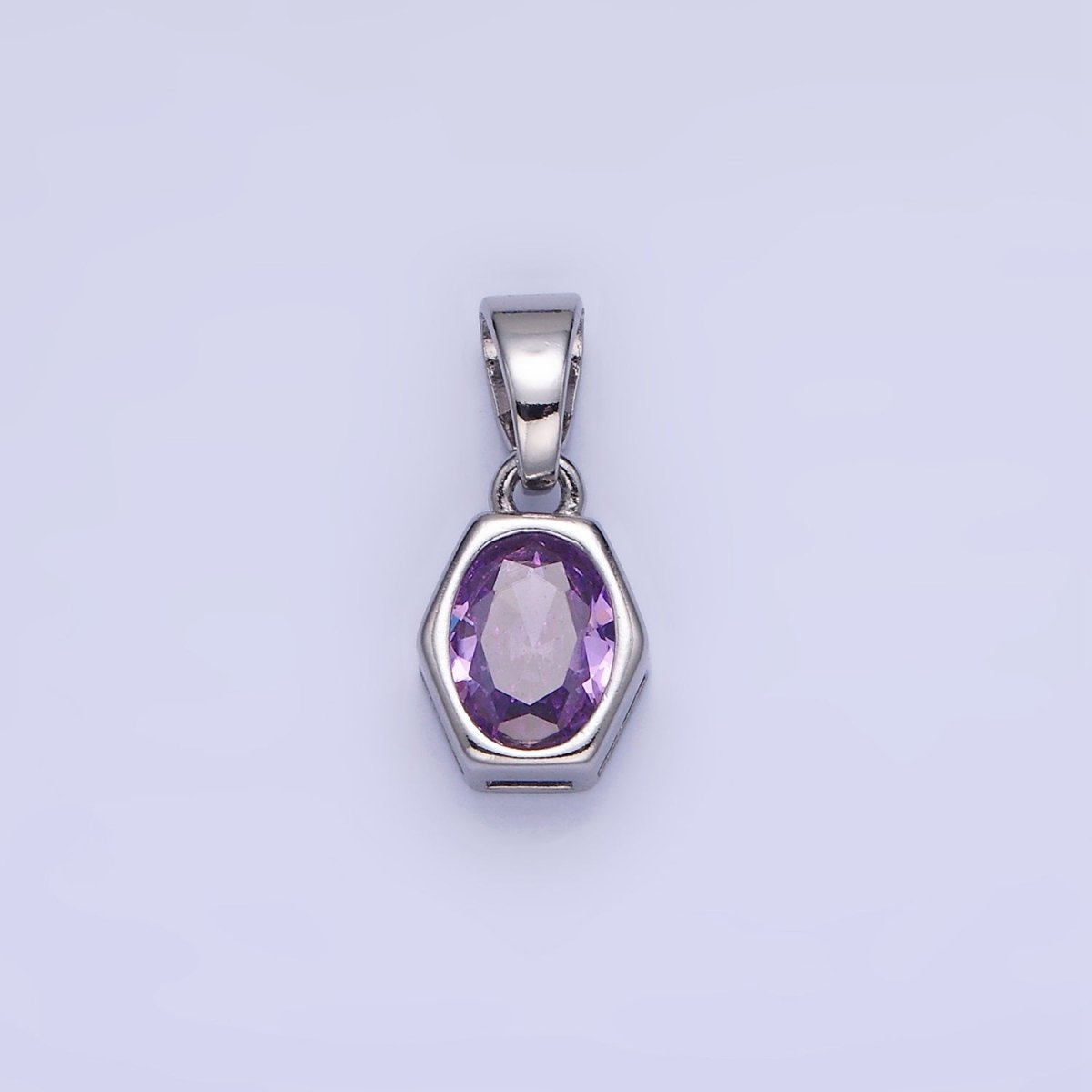 Gold Filled 9mm x 5.4mm Birthstone CZ Hexagonal Pendant in Gold or Silver