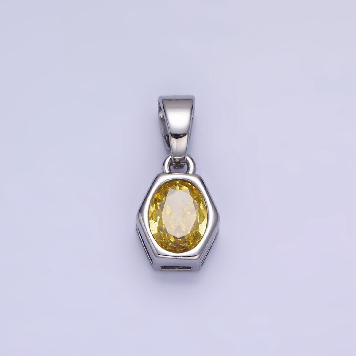 Gold Filled 9mm x 5.4mm Birthstone CZ Hexagonal Pendant in Gold or Silver