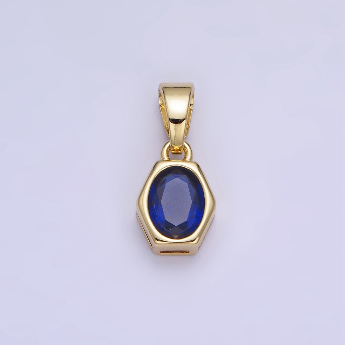 Gold Filled 9mm x 5.4mm Birthstone CZ Hexagonal Pendant in Gold or Silver