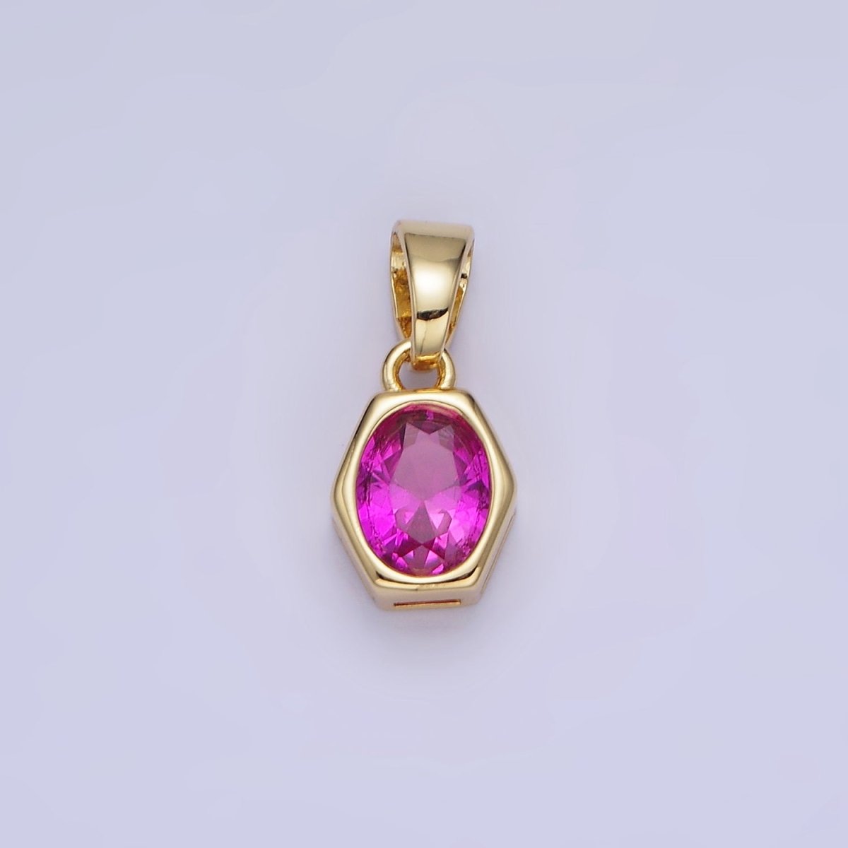 Gold Filled 9mm x 5.4mm Birthstone CZ Hexagonal Pendant in Gold or Silver