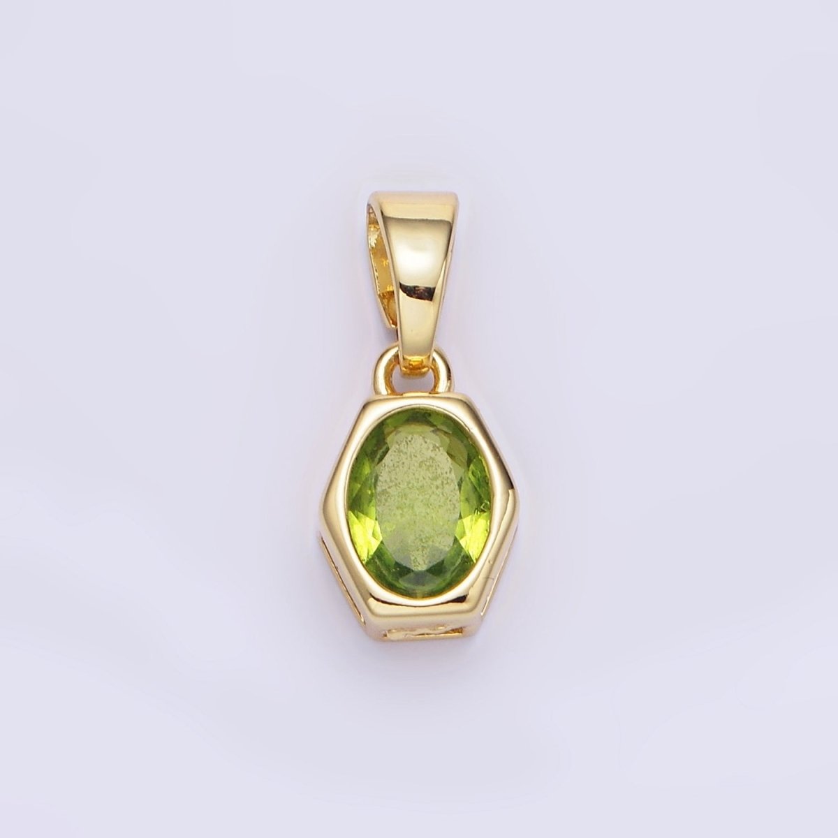 Gold Filled 9mm x 5.4mm Birthstone CZ Hexagonal Pendant in Gold or Silver