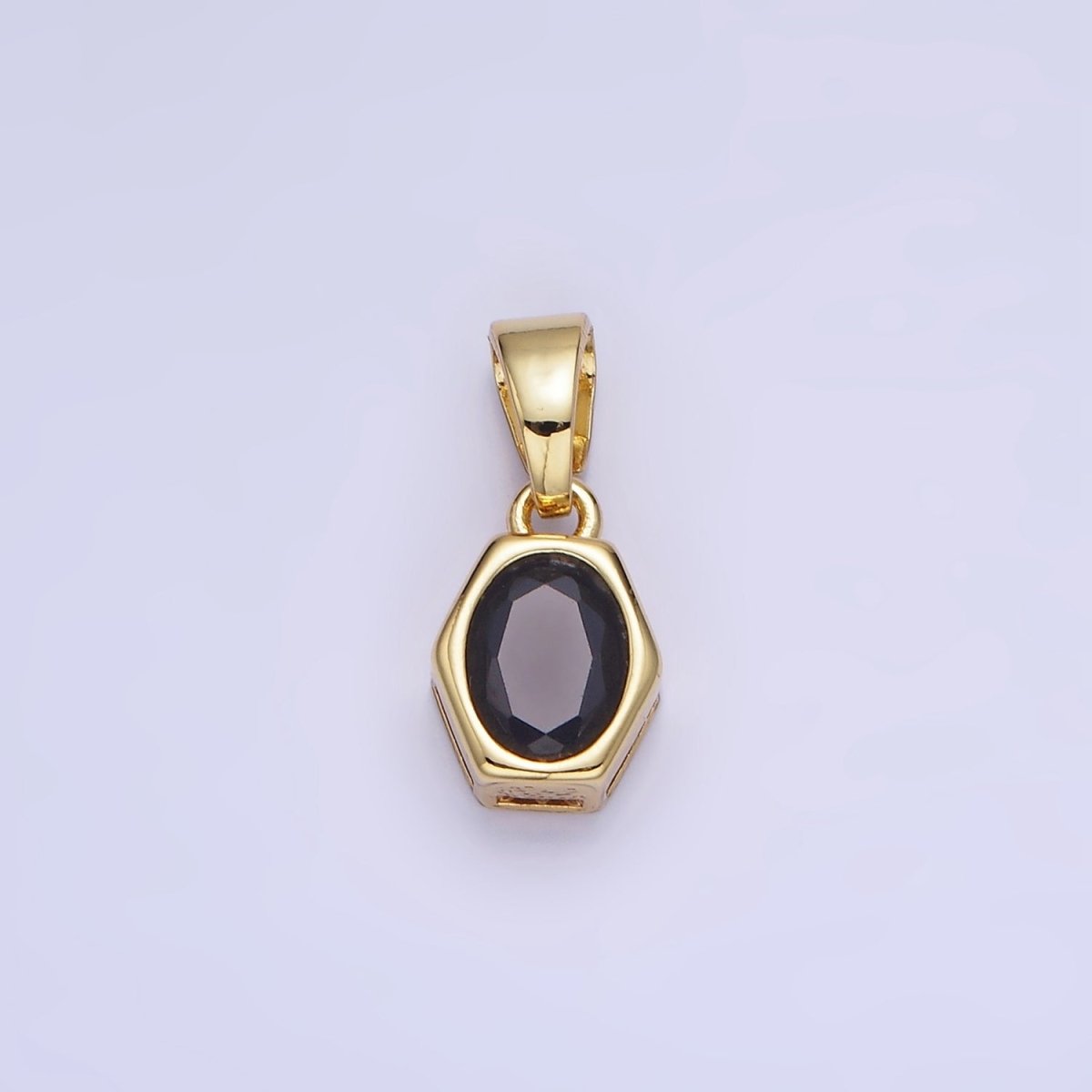 Gold Filled 9mm x 5.4mm Birthstone CZ Hexagonal Pendant in Gold or Silver