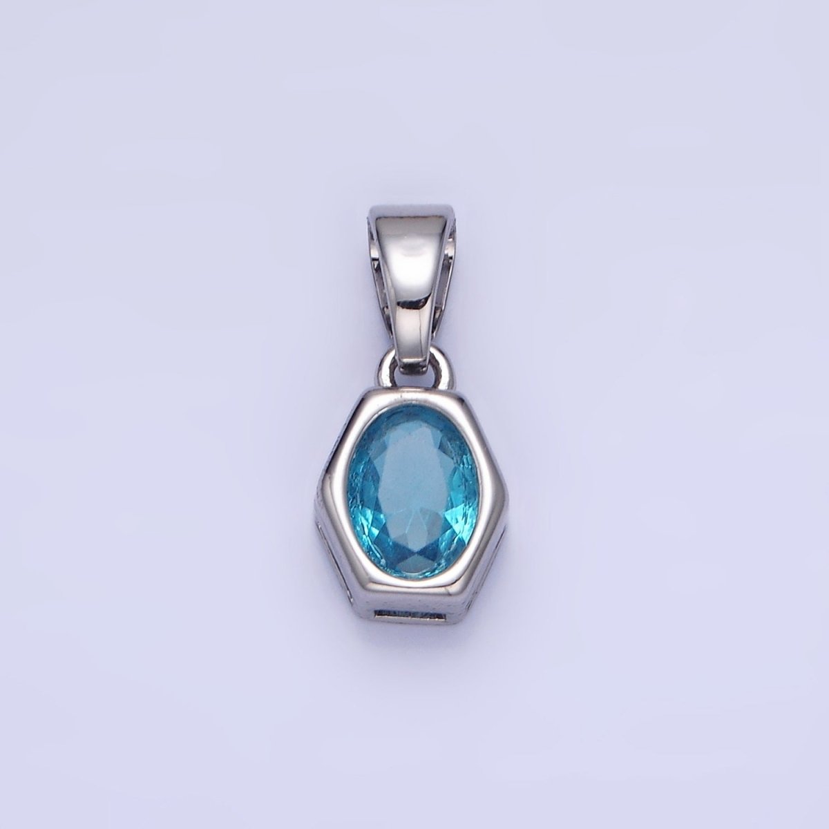 Gold Filled 9mm x 5.4mm Birthstone CZ Hexagonal Pendant in Gold or Silver