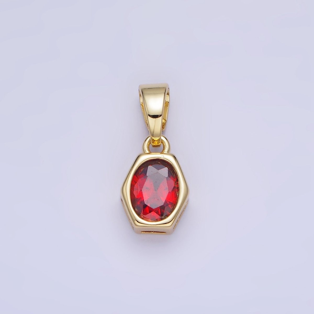 Gold Filled 9mm x 5.4mm Birthstone CZ Hexagonal Pendant in Gold or Silver