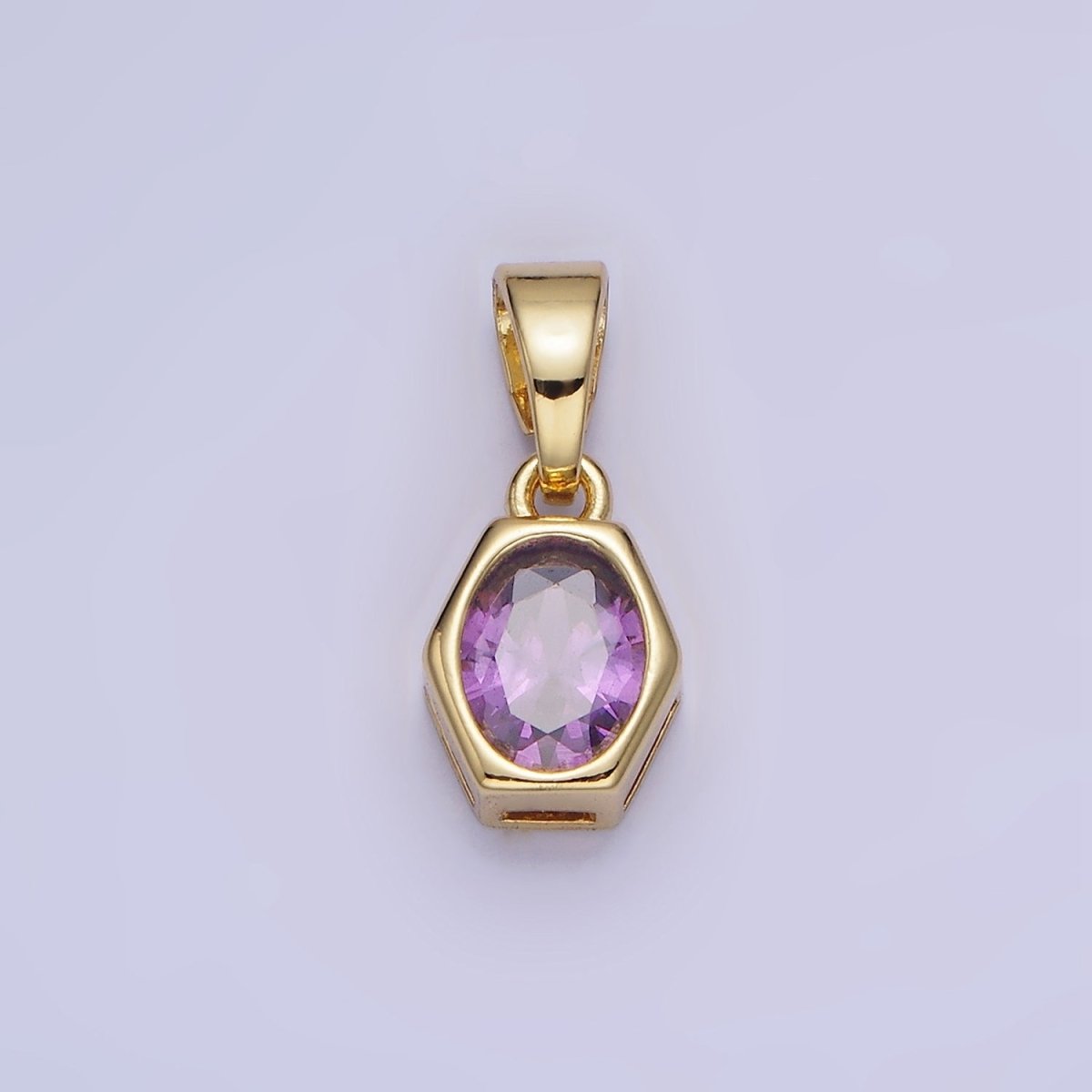 Gold Filled 9mm x 5.4mm Birthstone CZ Hexagonal Pendant in Gold or Silver