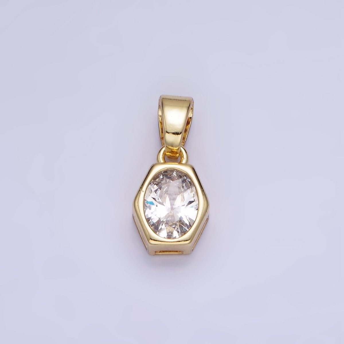 Gold Filled 9mm x 5.4mm Birthstone CZ Hexagonal Pendant in Gold or Silver