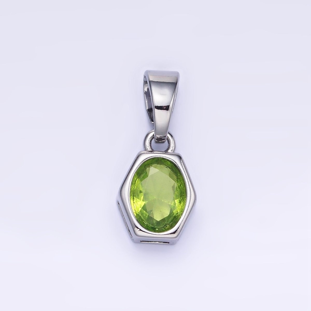 Gold Filled 9mm x 5.4mm Birthstone CZ Hexagonal Pendant in Gold or Silver