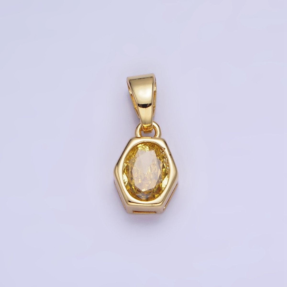 Gold Filled 9mm x 5.4mm Birthstone CZ Hexagonal Pendant in Gold or Silver