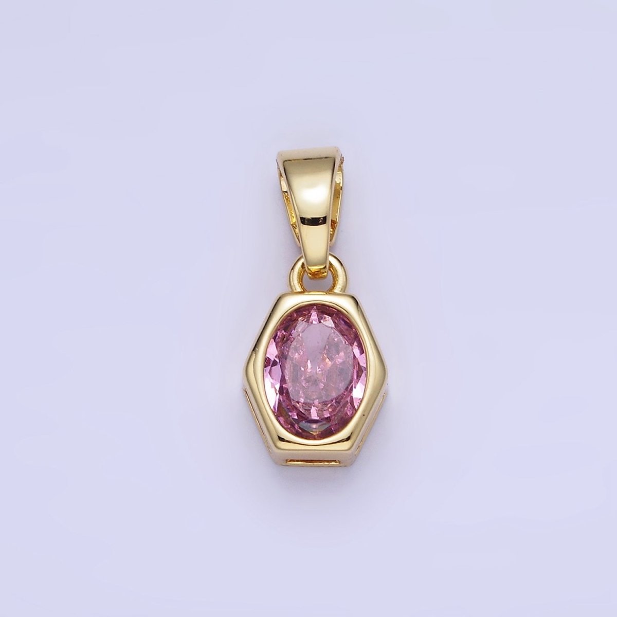 Gold Filled 9mm x 5.4mm Birthstone CZ Hexagonal Pendant in Gold or Silver