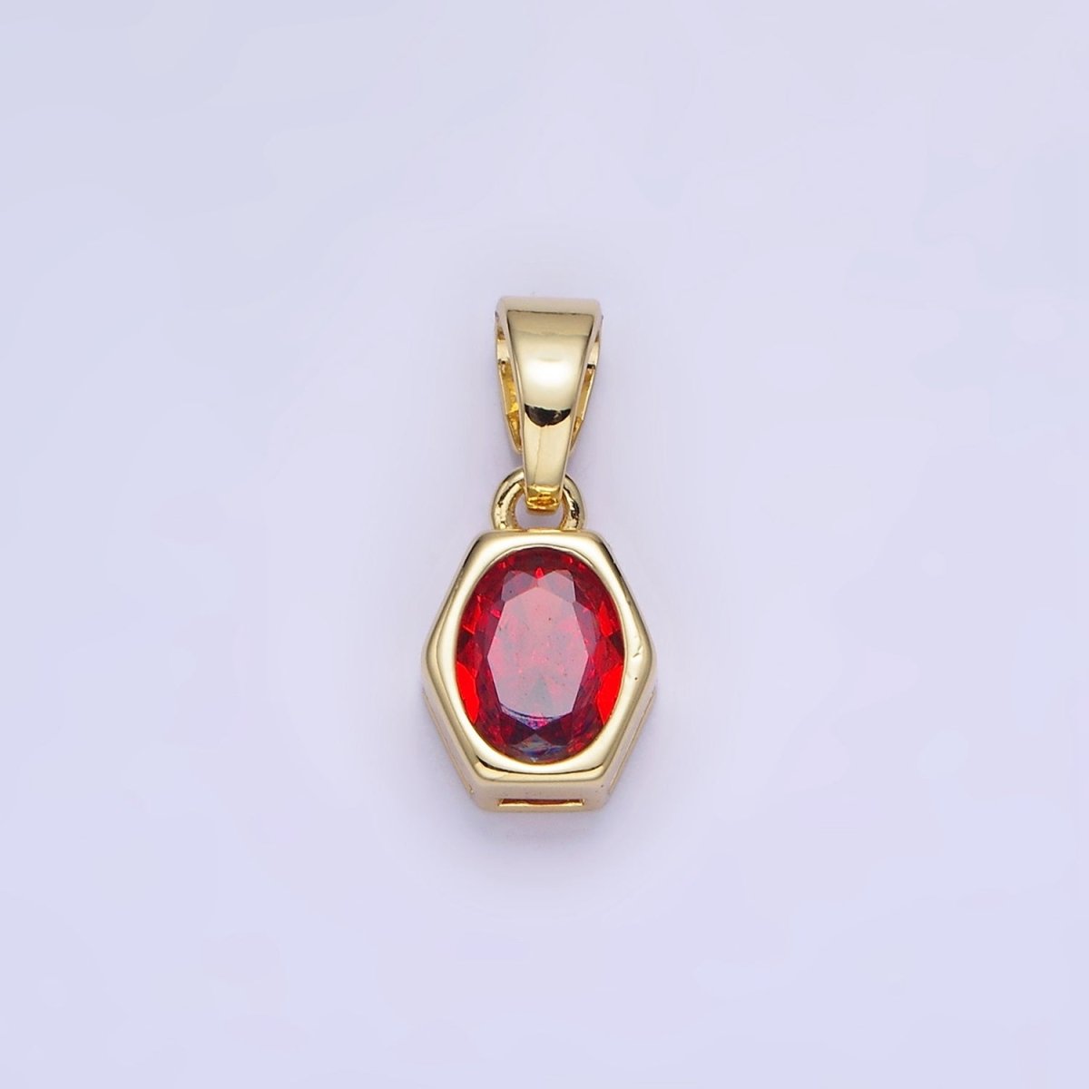 Gold Filled 9mm x 5.4mm Birthstone CZ Hexagonal Pendant in Gold or Silver