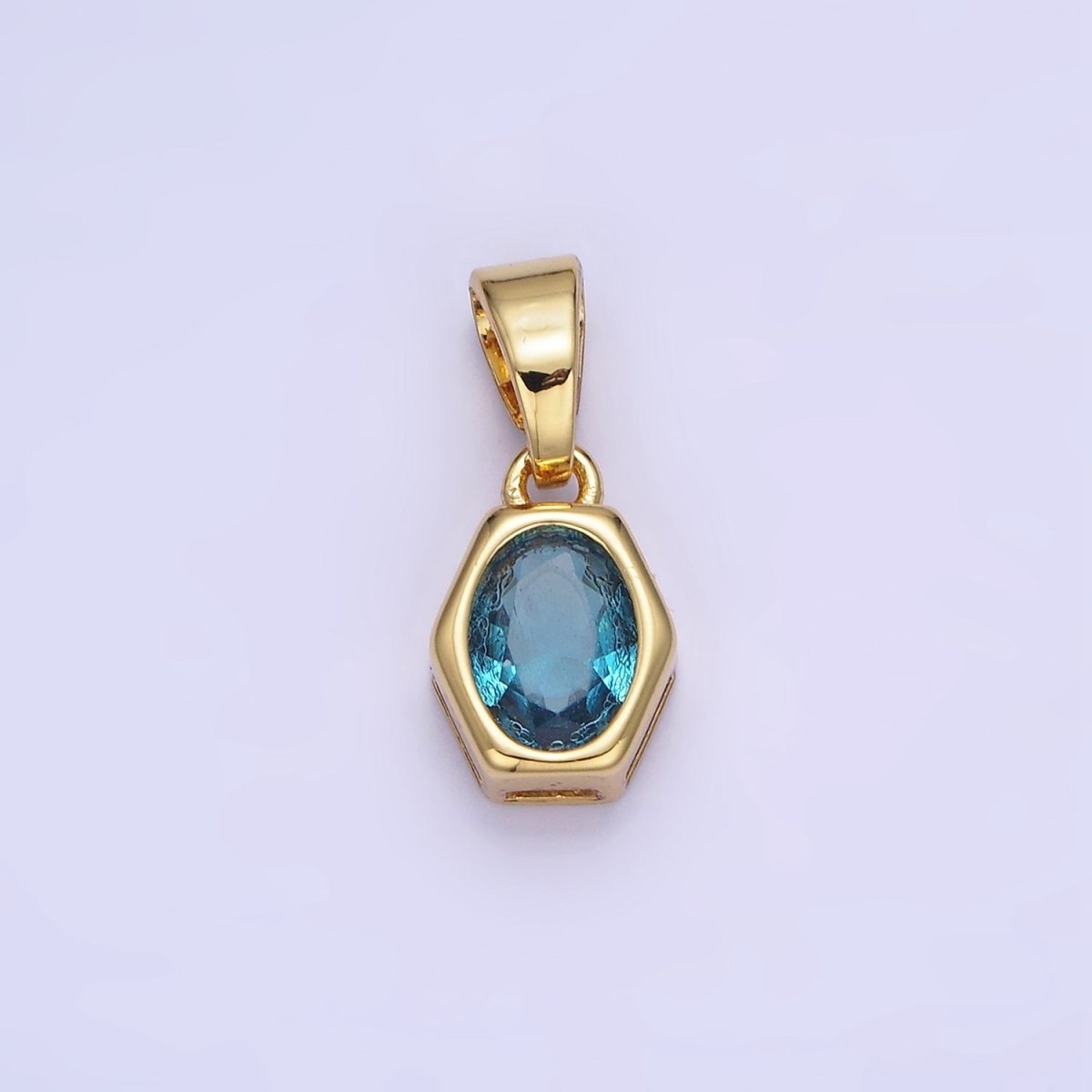 Gold Filled 9mm x 5.4mm Birthstone CZ Hexagonal Pendant in Gold or Silver