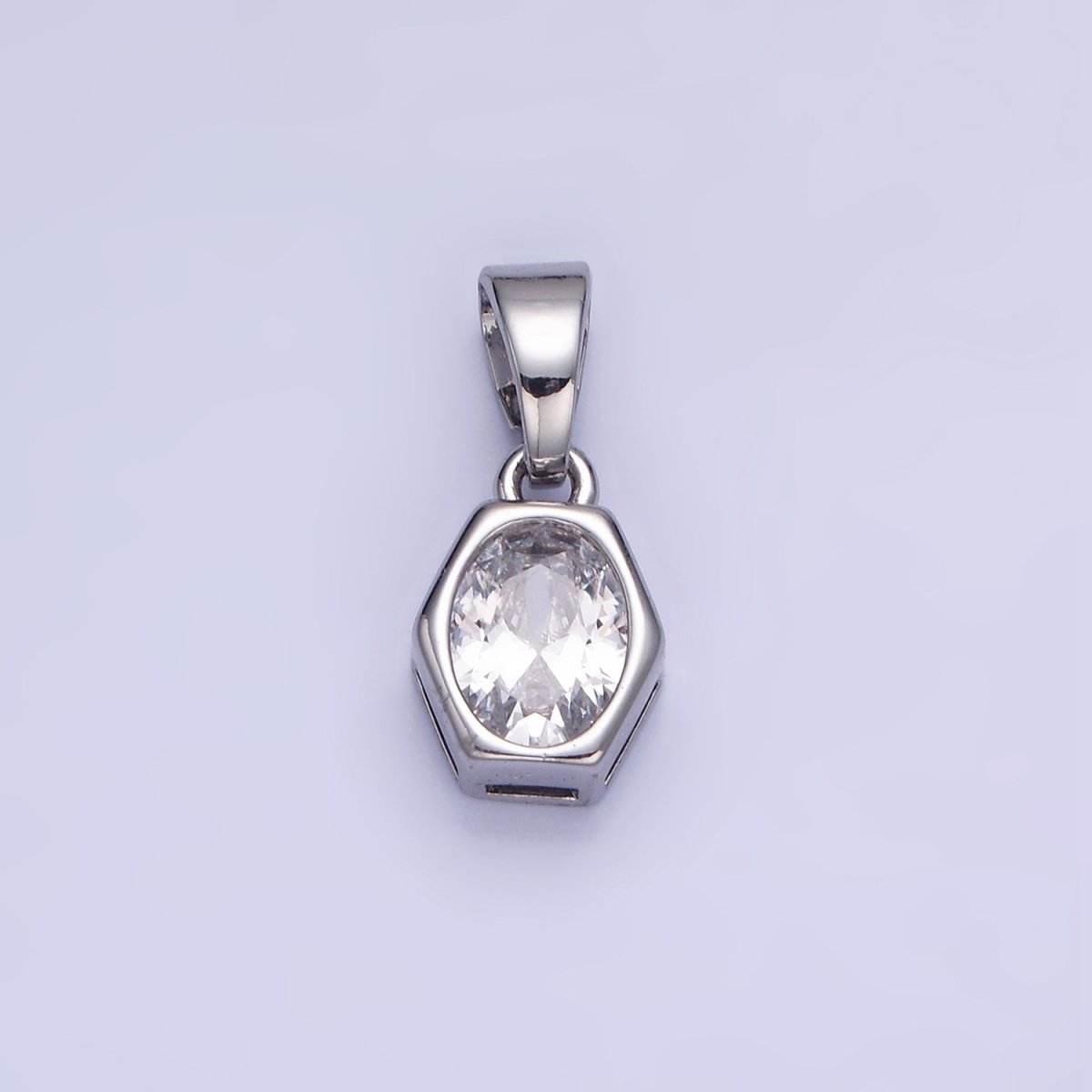 Gold Filled 9mm x 5.4mm Birthstone CZ Hexagonal Pendant in Gold or Silver