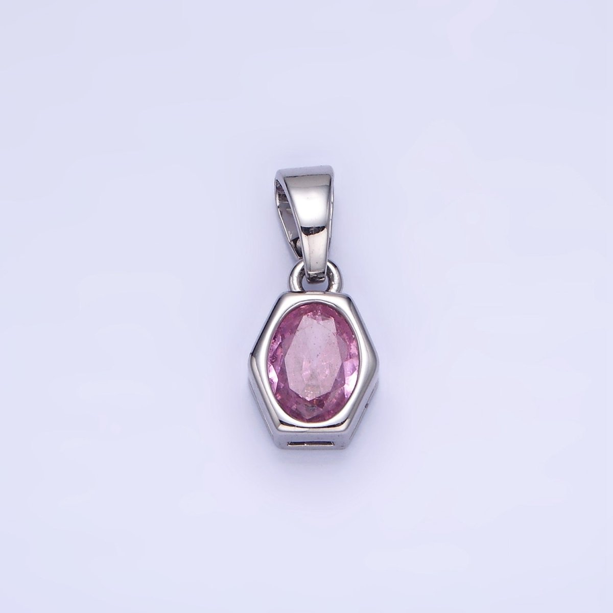 Gold Filled 9mm x 5.4mm Birthstone CZ Hexagonal Pendant in Gold or Silver