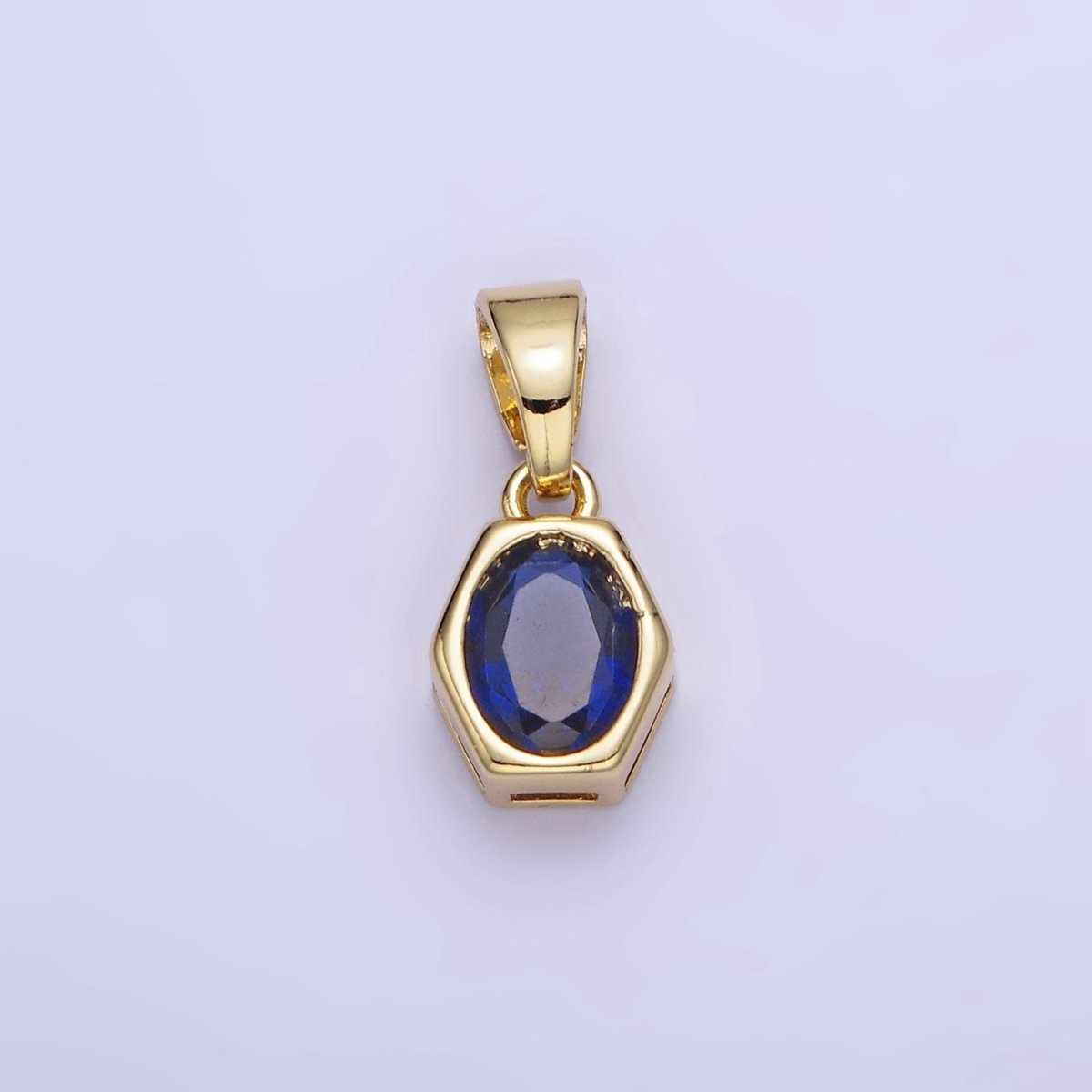 Gold Filled 9mm x 5.4mm Birthstone CZ Hexagonal Pendant in Gold or Silver