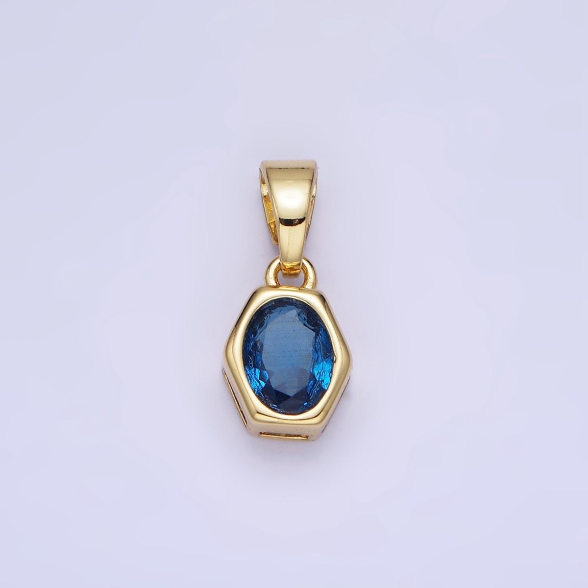 Gold Filled 9mm x 5.4mm Birthstone CZ Hexagonal Pendant in Gold or Silver