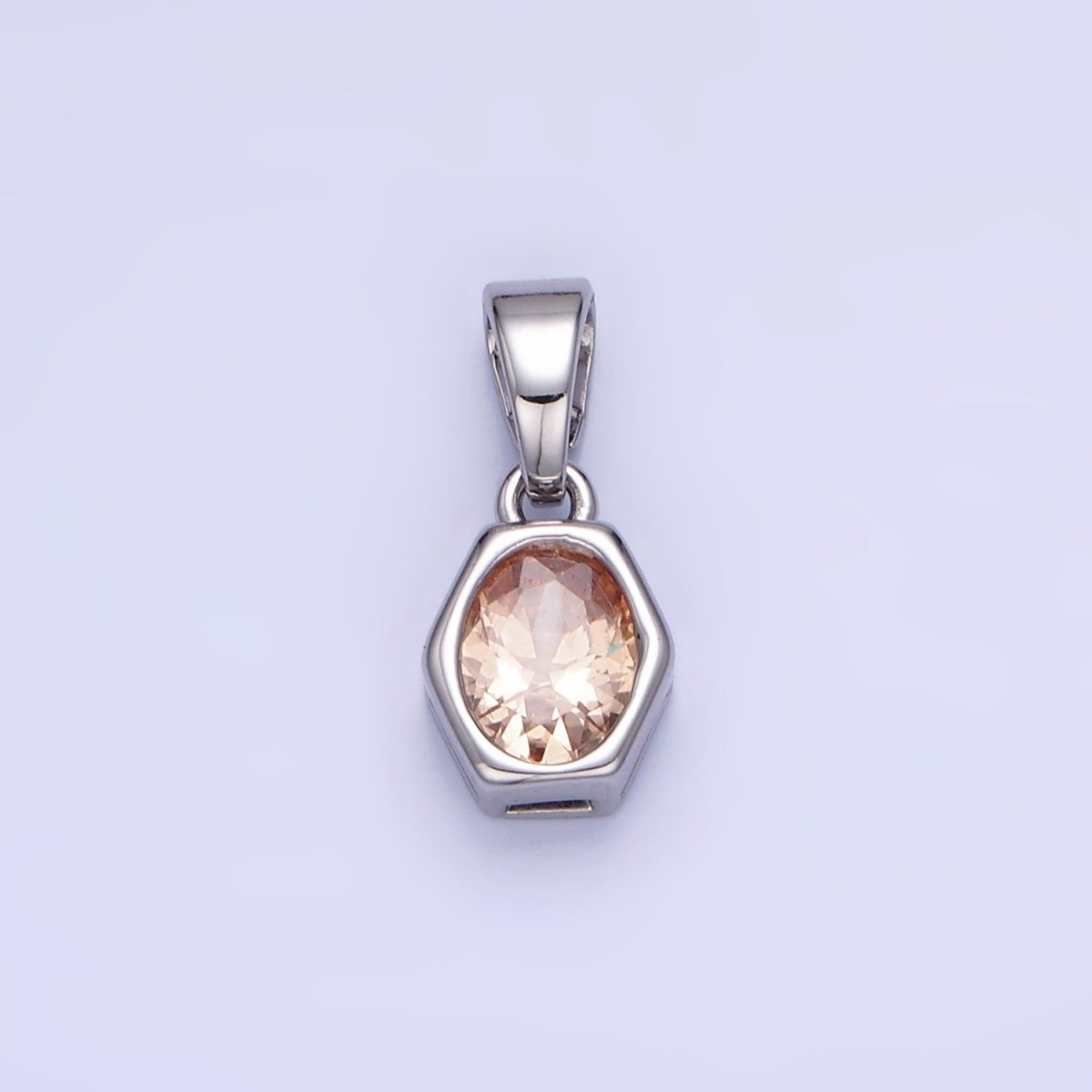 Gold Filled 9mm x 5.4mm Birthstone CZ Hexagonal Pendant in Gold or Silver