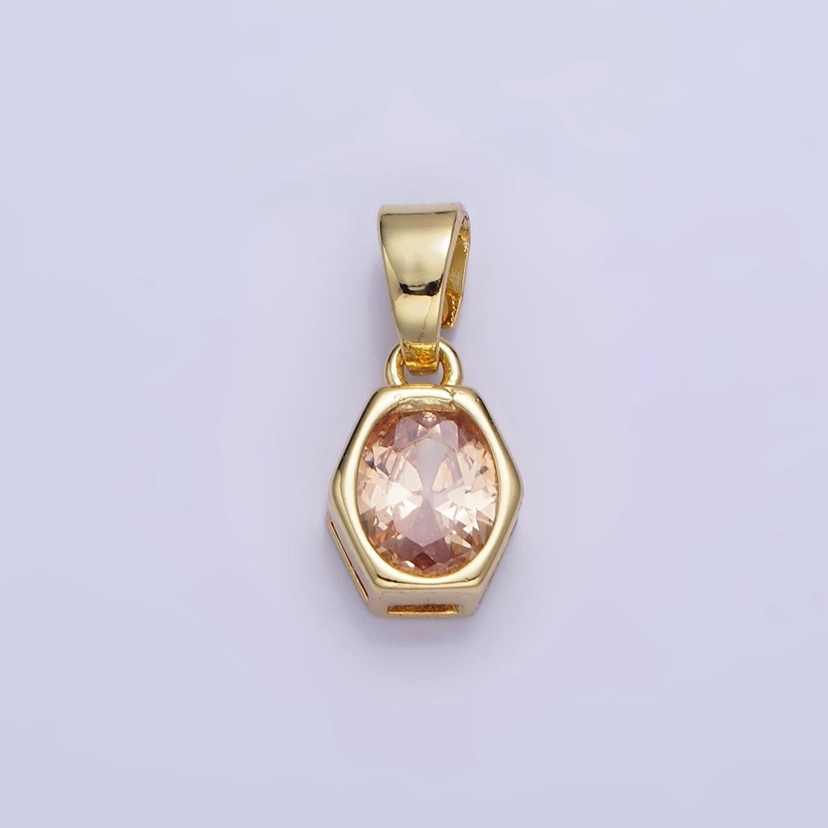 Gold Filled 9mm x 5.4mm Birthstone CZ Hexagonal Pendant in Gold or Silver