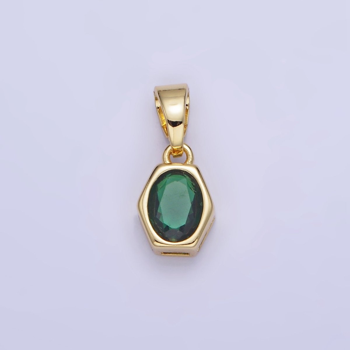 Gold Filled 9mm x 5.4mm Birthstone CZ Hexagonal Pendant in Gold or Silver