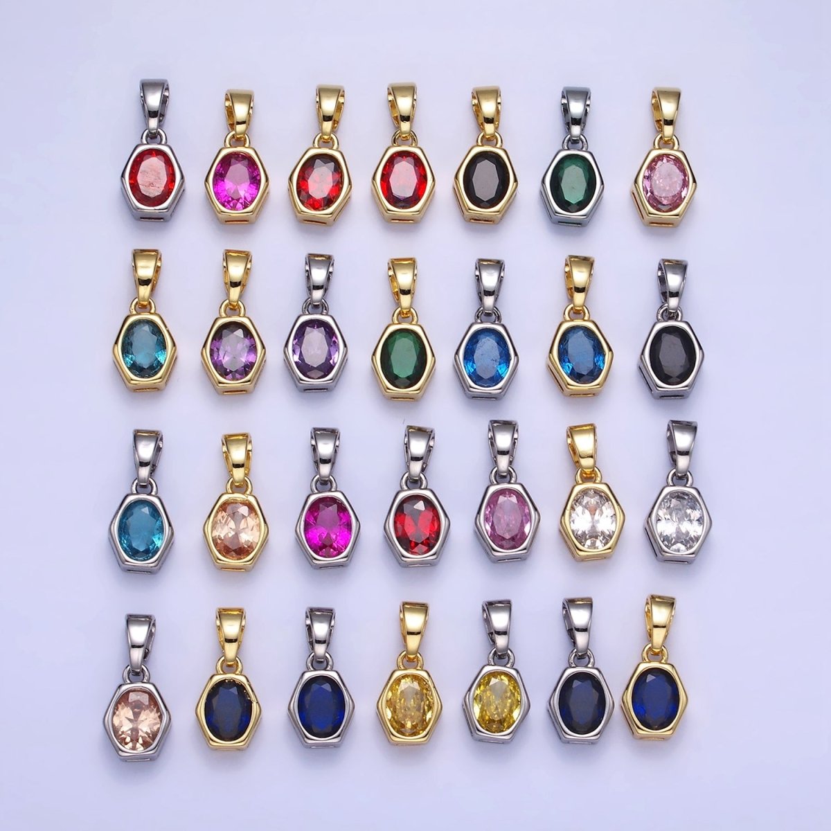 Gold Filled 9mm x 5.4mm Birthstone CZ Hexagonal Pendant in Gold or Silver