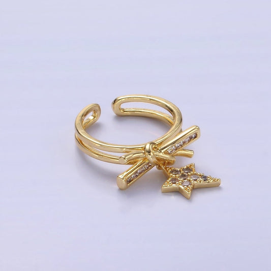 Sweet Minimalist 14K Gold-Filled Celestial Star Knot Micro Pave Double Band Open Ring