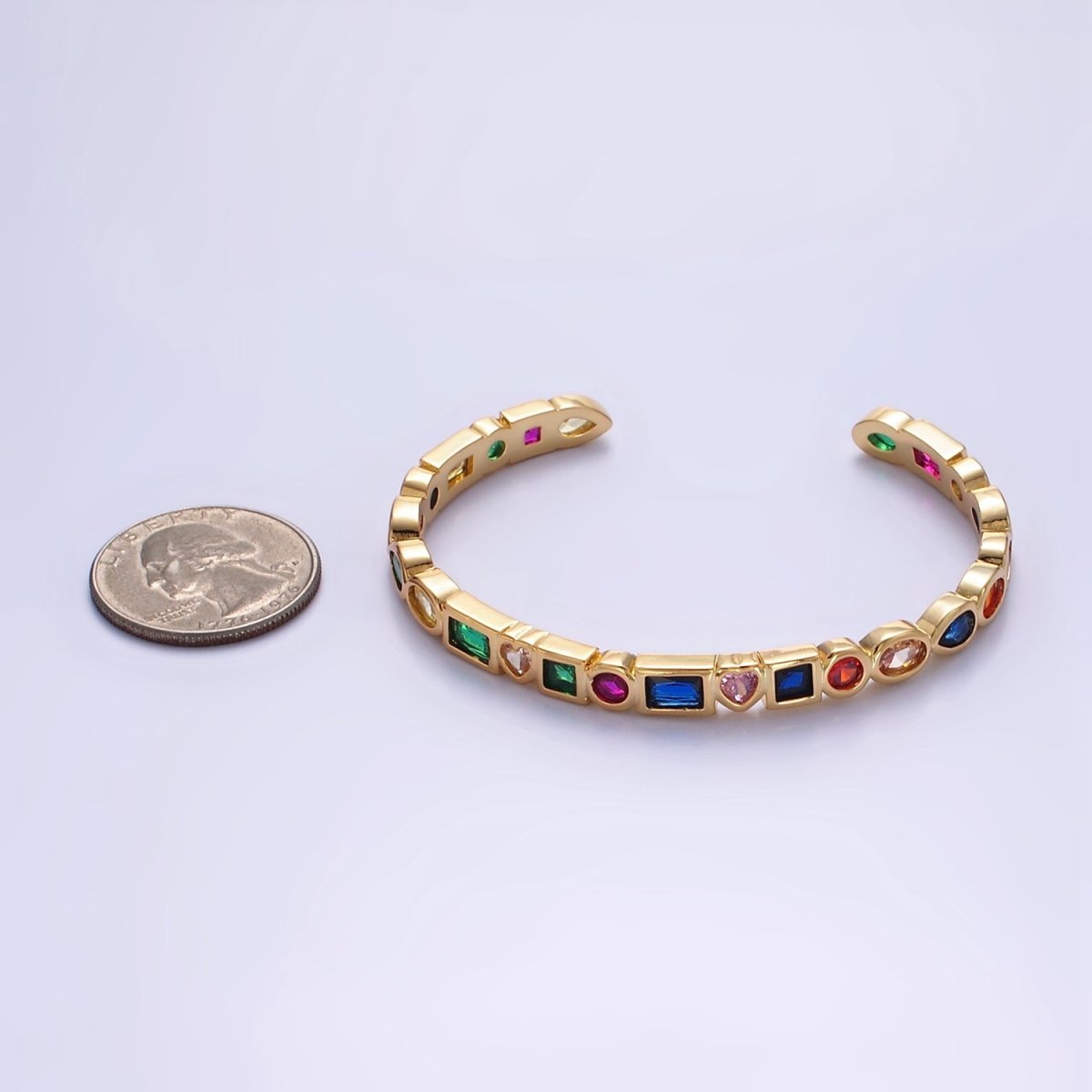 14K Gold Filled Clear or Multicolor CZ Geometric Cuff Bracelet
