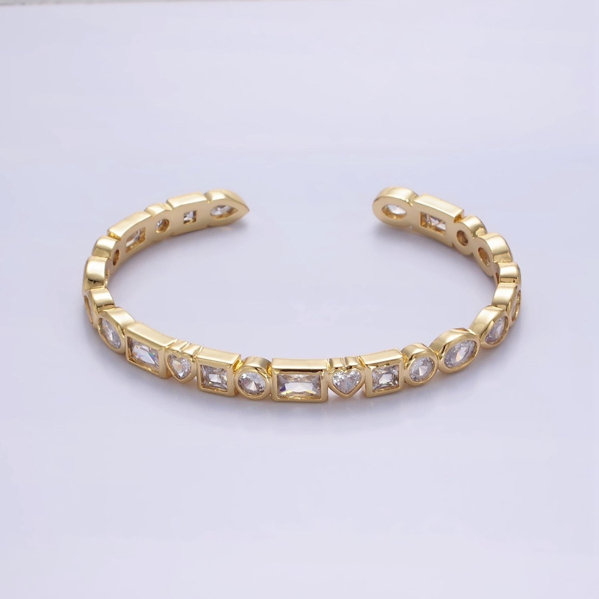 14K Gold Filled Clear or Multicolor CZ Geometric Cuff Bracelet