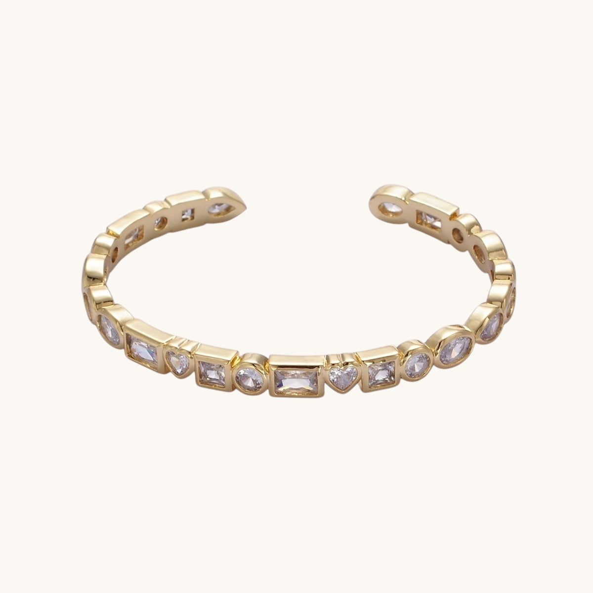 14K Gold Filled Clear or Multicolor CZ Geometric Cuff Bracelet