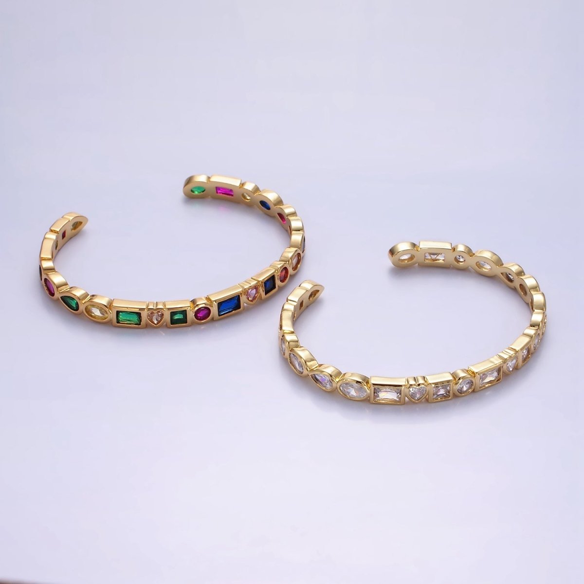 14K Gold Filled Clear or Multicolor CZ Geometric Cuff Bracelet
